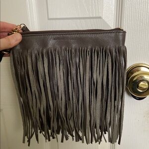 Banana Republic Fringe Leather Clutch - Gray